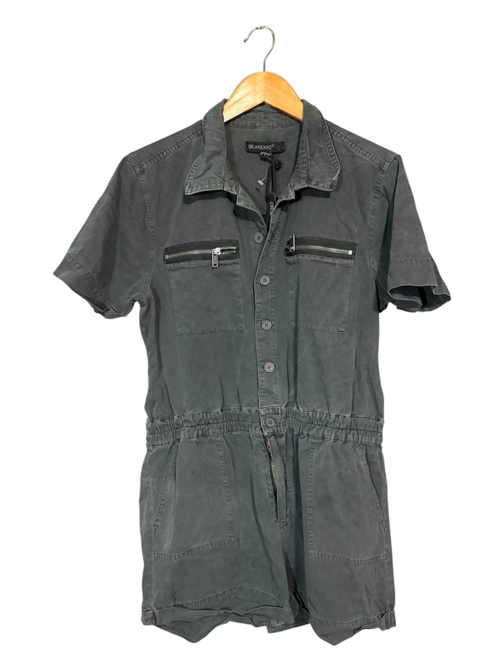 BLANK NYC Black Washed Denim Short-Sleeve Utility Romper